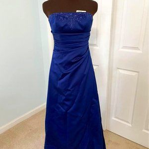 Royal Blue Satin Ball Gown With Side Ruching and Beading Size 2
